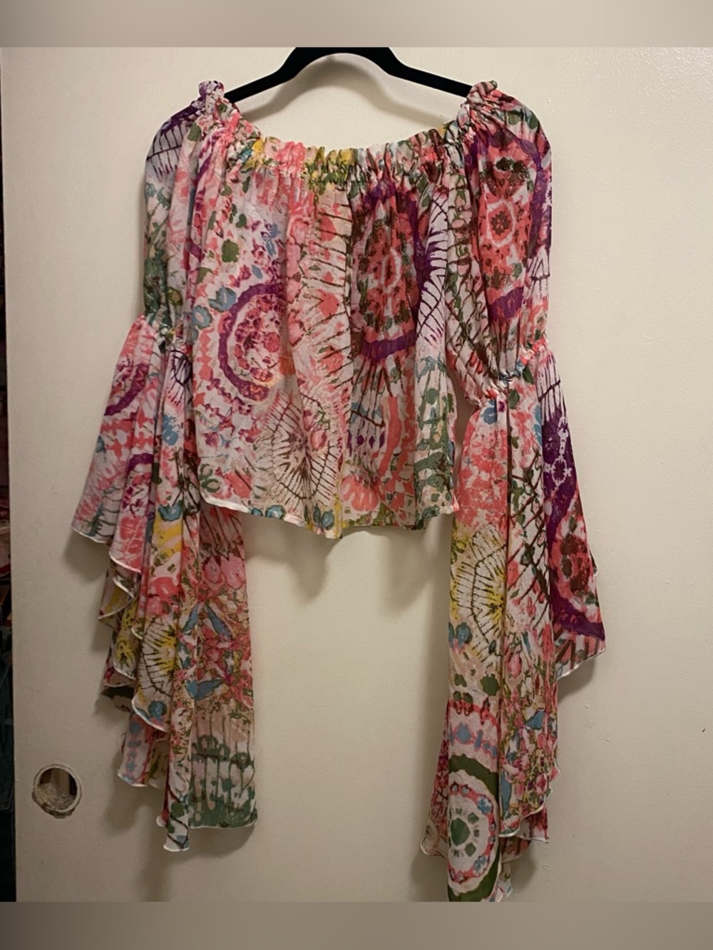 Live 4 Truth Womens Crop Peasant Top M Off Shoulder Floral Bell Sleeves Festival